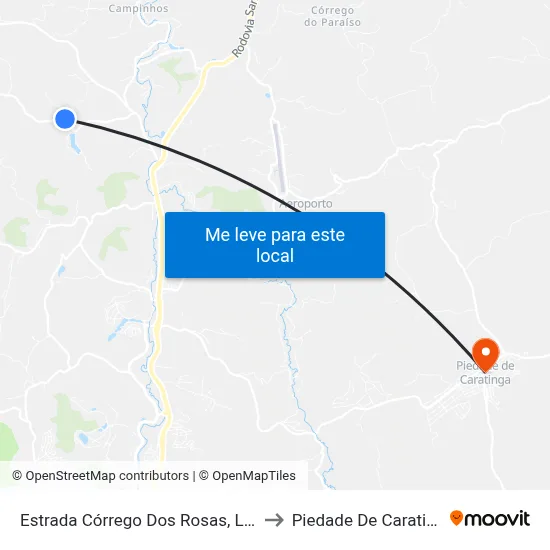 Estrada Córrego Dos Rosas, Leste to Piedade De Caratinga map