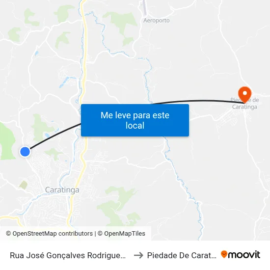 Rua José Gonçalves Rodrigues, 1710 to Piedade De Caratinga map