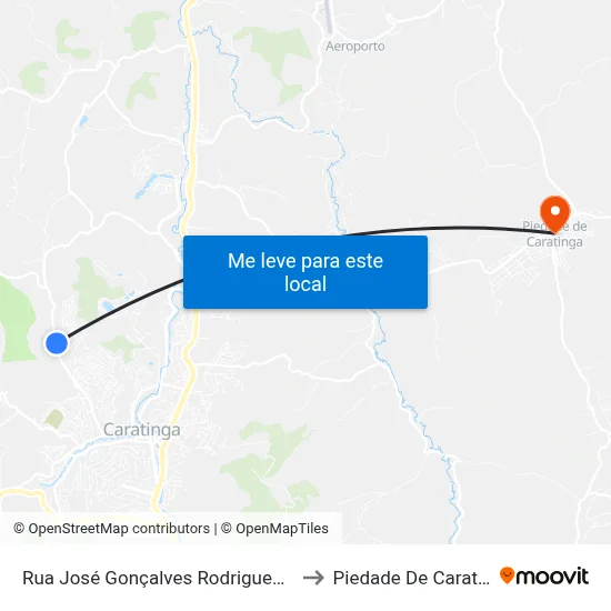 Rua José Gonçalves Rodrigues, 1715 to Piedade De Caratinga map