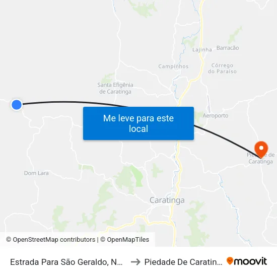 Estrada Para São Geraldo, Norte to Piedade De Caratinga map