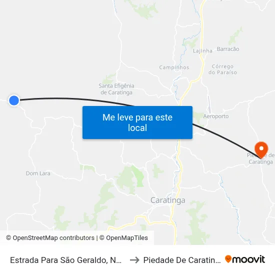 Estrada Para São Geraldo, Norte to Piedade De Caratinga map