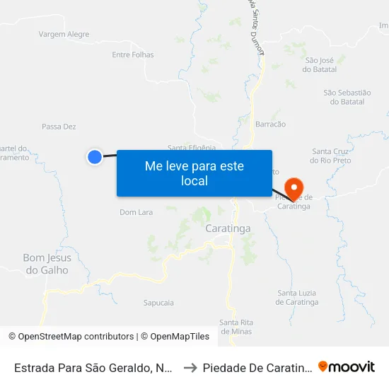 Estrada Para São Geraldo, Norte to Piedade De Caratinga map