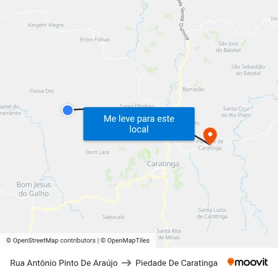 Rua Antônio Pinto De Araújo to Piedade De Caratinga map