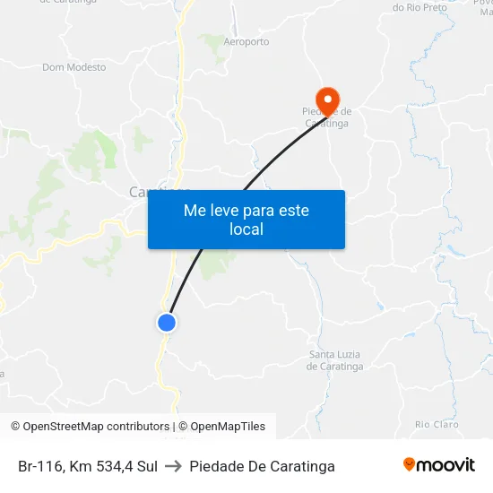 Br-116, Km 534,4 Sul to Piedade De Caratinga map