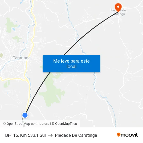 Br-116, Km 533,1 Sul to Piedade De Caratinga map