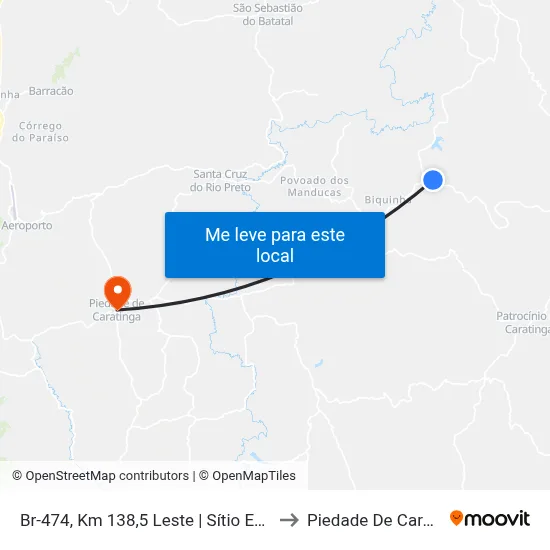 Br-474, Km 138,5 Leste | Sítio Esperança to Piedade De Caratinga map