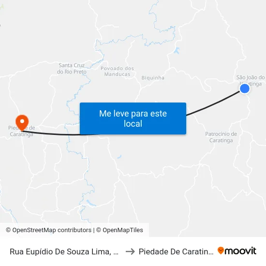 Rua Eupídio De Souza Lima, 100 to Piedade De Caratinga map