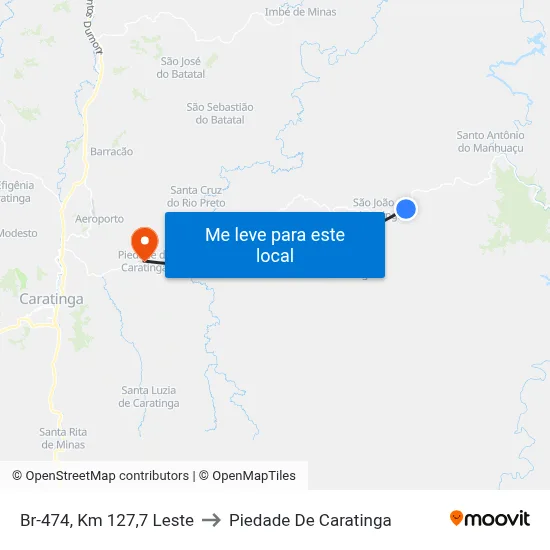 Br-474, Km 127,7 Leste to Piedade De Caratinga map