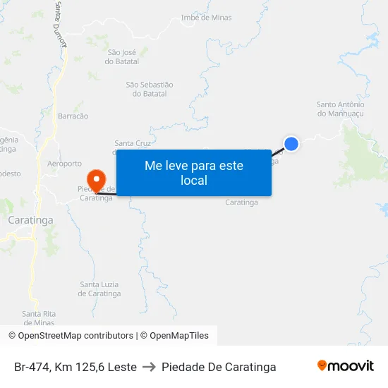 Br-474, Km 125,6 Leste to Piedade De Caratinga map