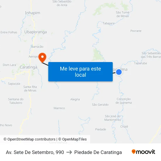 Av. Sete De Setembro, 990 to Piedade De Caratinga map