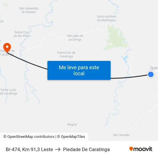 Br-474, Km 91,3 Leste to Piedade De Caratinga map