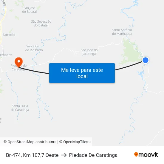 Br-474, Km 107,7 Oeste to Piedade De Caratinga map