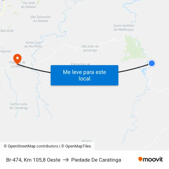 Br-474, Km 105,8 Oeste to Piedade De Caratinga map