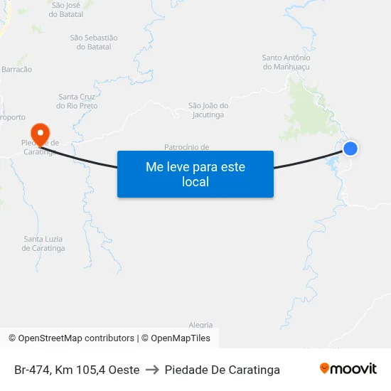 Br-474, Km 105,4 Oeste to Piedade De Caratinga map