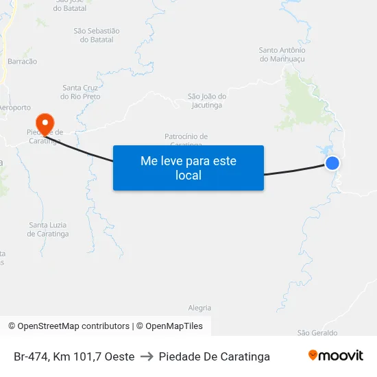Br-474, Km 101,7 Oeste to Piedade De Caratinga map