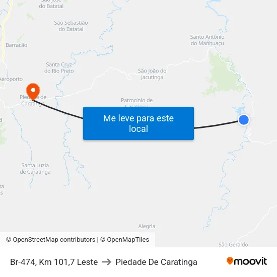 Br-474, Km 101,7 Leste to Piedade De Caratinga map