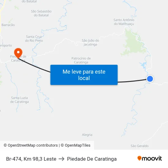 Br-474, Km 98,3 Leste to Piedade De Caratinga map