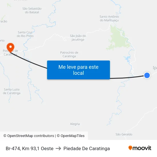 Br-474, Km 93,1 Oeste to Piedade De Caratinga map