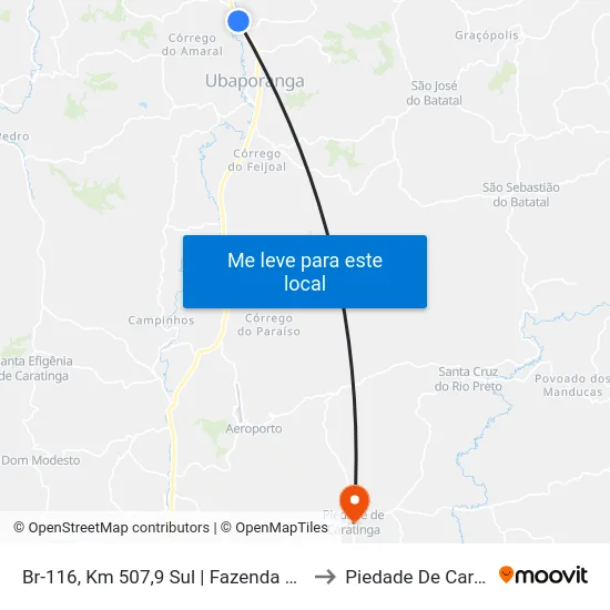 Br-116, Km 507,9 Sul | Fazenda Santa Cruz to Piedade De Caratinga map