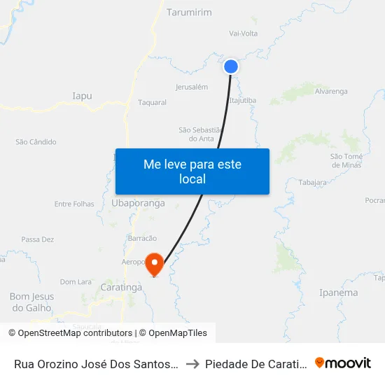 Rua Orozino José Dos Santos, 200 to Piedade De Caratinga map