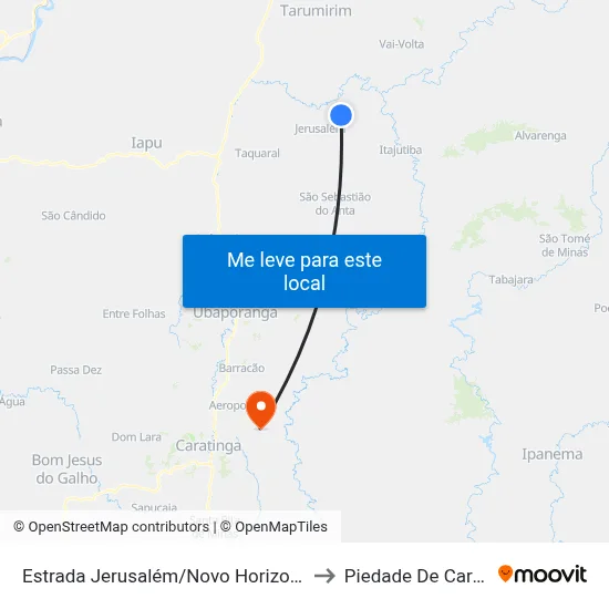 Estrada Jerusalém/Novo Horizonte, Oeste to Piedade De Caratinga map