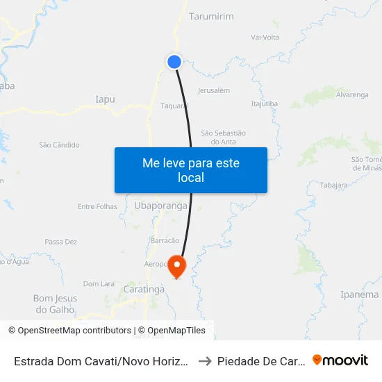 Estrada Dom Cavati/Novo Horizonte, Oeste to Piedade De Caratinga map