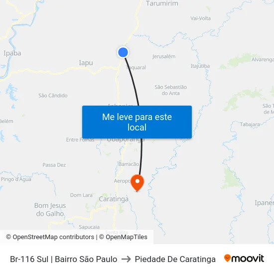 Br-116 Sul | Bairro São Paulo to Piedade De Caratinga map