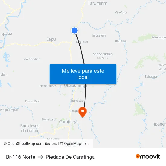 Br-116 Norte to Piedade De Caratinga map