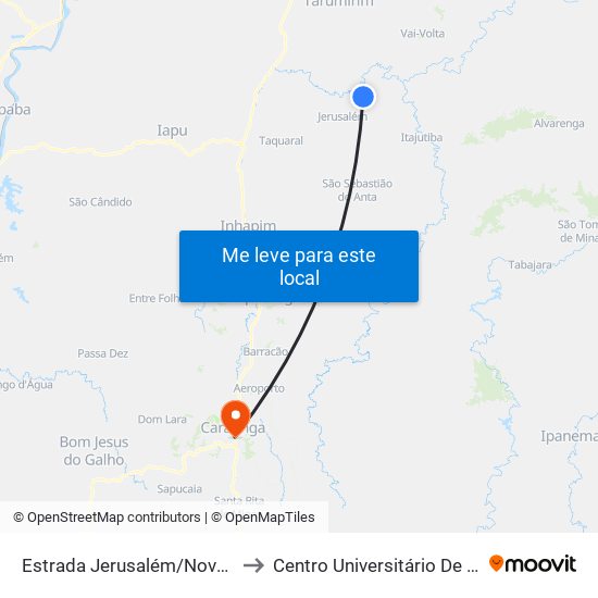 Estrada Jerusalém/Novo Horizonte, Oeste to Centro Universitário De Caratinga - Unec I map