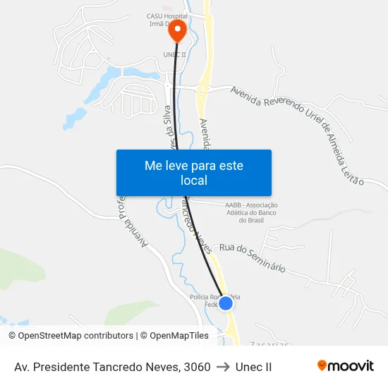 Av. Presidente Tancredo Neves, 3060 to Unec II map