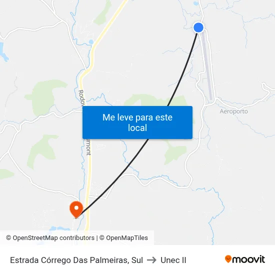 Estrada Córrego Das Palmeiras, Sul to Unec II map