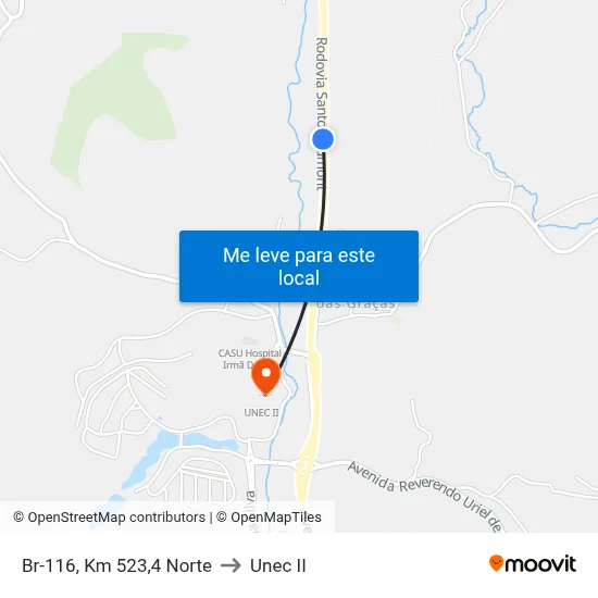 Br-116, Km 523,4 Norte to Unec II map