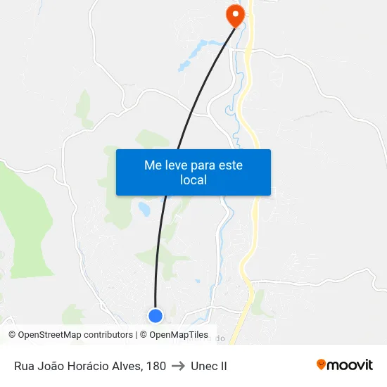 Rua João Horácio Alves, 180 to Unec II map