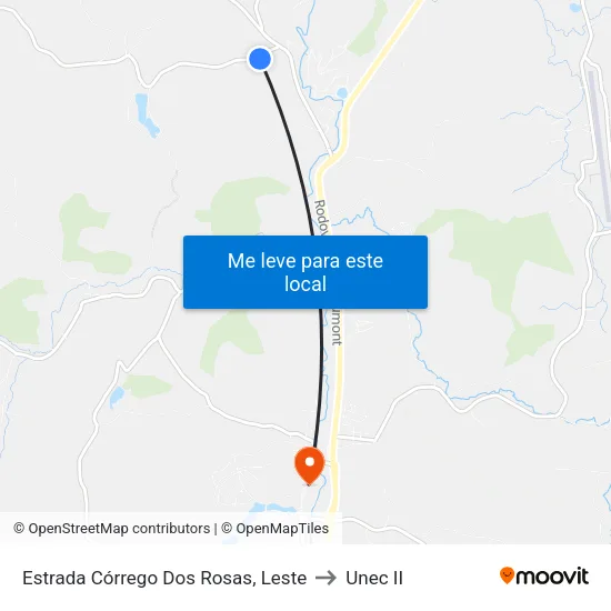 Estrada Córrego Dos Rosas, Leste to Unec II map