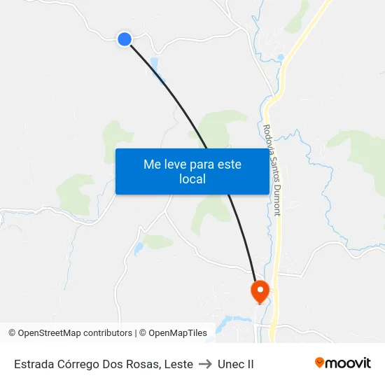 Estrada Córrego Dos Rosas, Leste to Unec II map