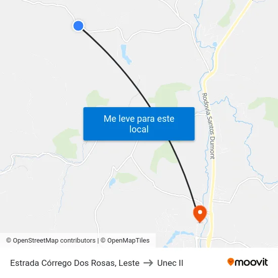 Estrada Córrego Dos Rosas, Leste to Unec II map