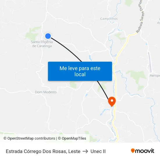 Estrada Córrego Dos Rosas, Leste to Unec II map