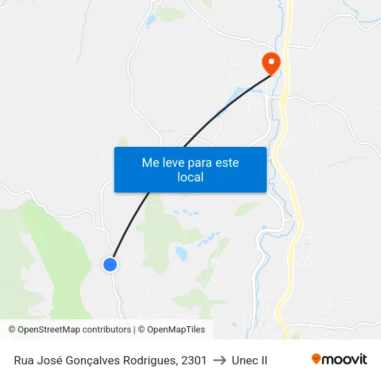 Rua José Gonçalves Rodrigues, 2301 to Unec II map
