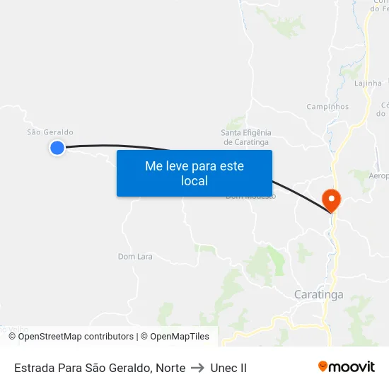 Estrada Para São Geraldo, Norte to Unec II map