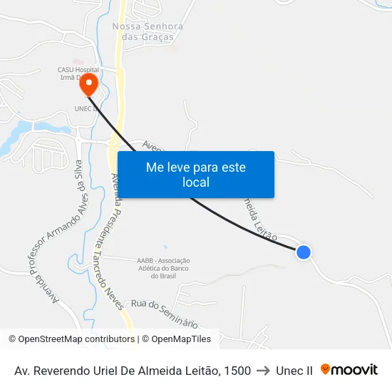 Av. Reverendo Uriel De Almeida Leitão, 1500 to Unec II map