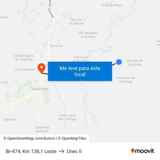 Br-474, Km 136,1 Leste to Unec II map