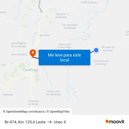 Br-474, Km 135,4 Leste to Unec II map