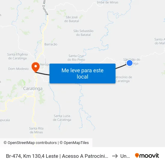 Br-474, Km 130,4 Leste | Acesso A Patrocínio De Caratinga to Unec II map