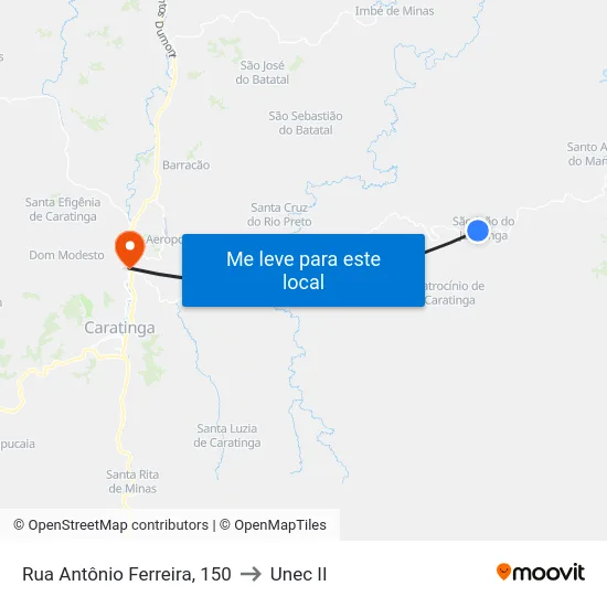Rua Antônio Ferreira, 150 to Unec II map