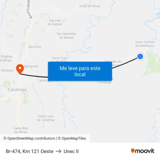 Br-474, Km 121 Oeste to Unec II map