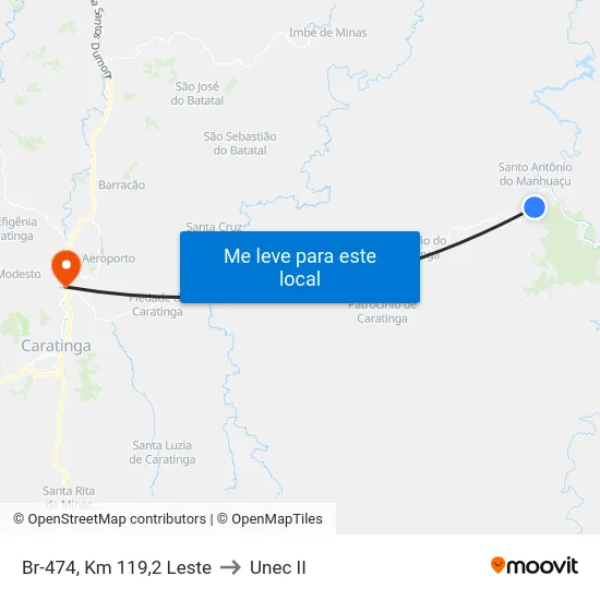 Br-474, Km 119,2 Leste to Unec II map