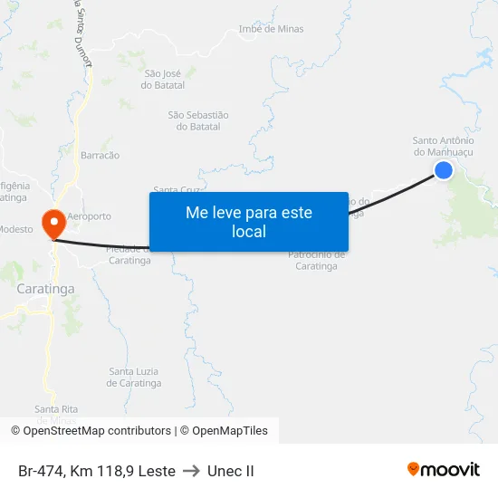 Br-474, Km 118,9 Leste to Unec II map