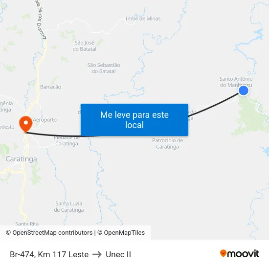 Br-474, Km 117 Leste to Unec II map