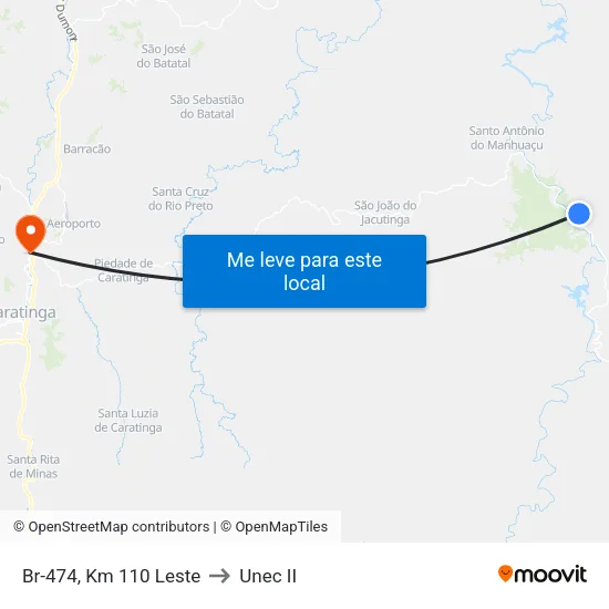 Br-474, Km 110 Leste to Unec II map