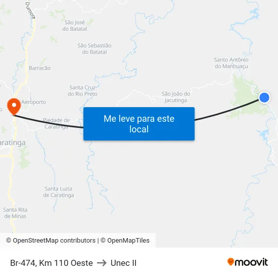 Br-474, Km 110 Oeste to Unec II map